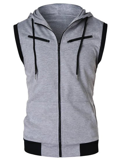 Grey Sleeveless Hooded Zipper