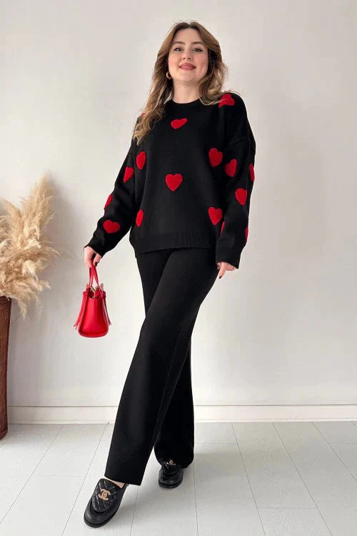 9T9 Black Heart Printed 2 PC Co-Ord Set