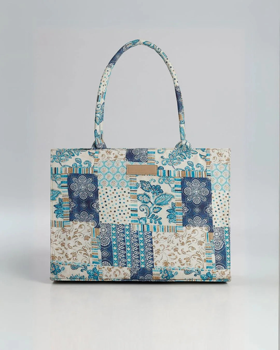 ARTISTIC BLUE PATCHWORK CANVAS BAG