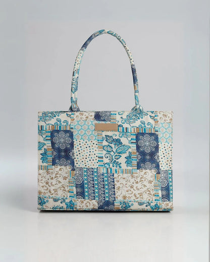 ARTISTIC BLUE PATCHWORK CANVAS BAG