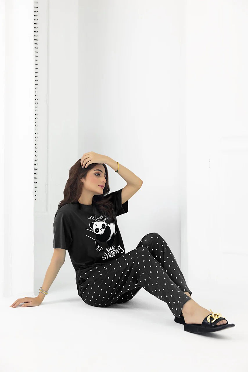 Black Never Give Up Printed Pj set