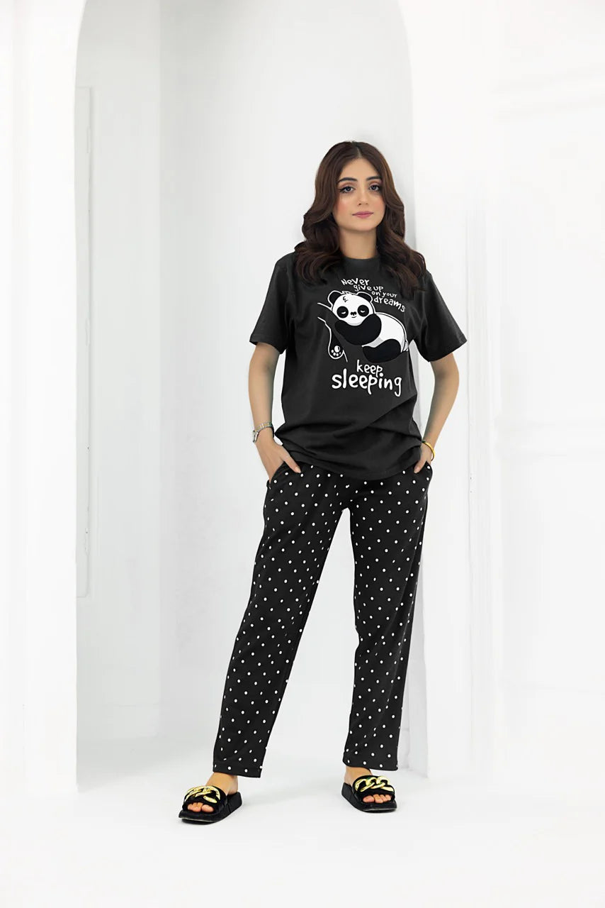Black Never Give Up Printed Pj set