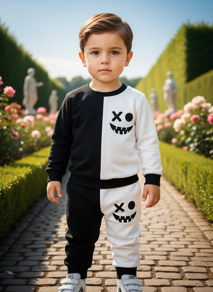 White & Black Smile Printed Fleece Kids Wear (Each)