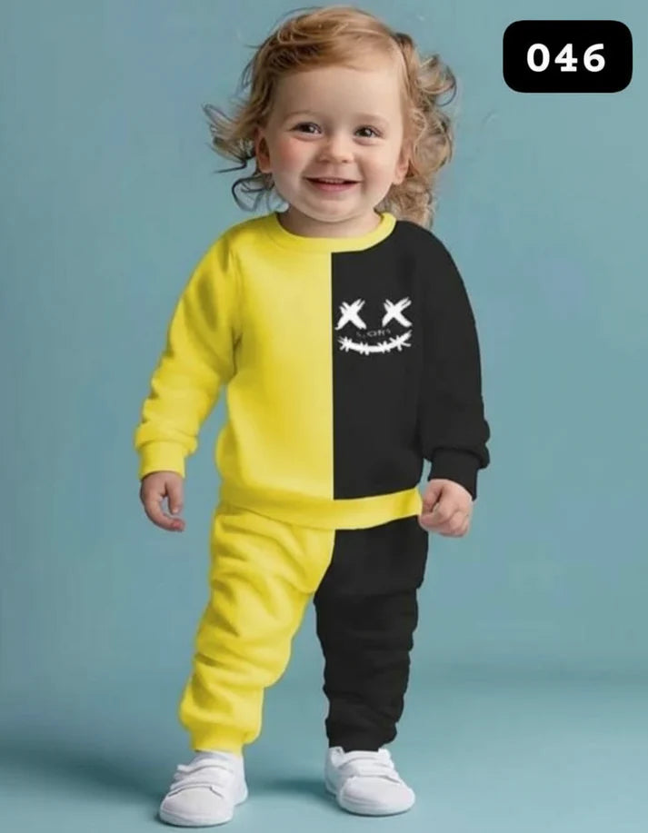 Yellow & Black Smile Printed Fleece Kids Wear (Each)