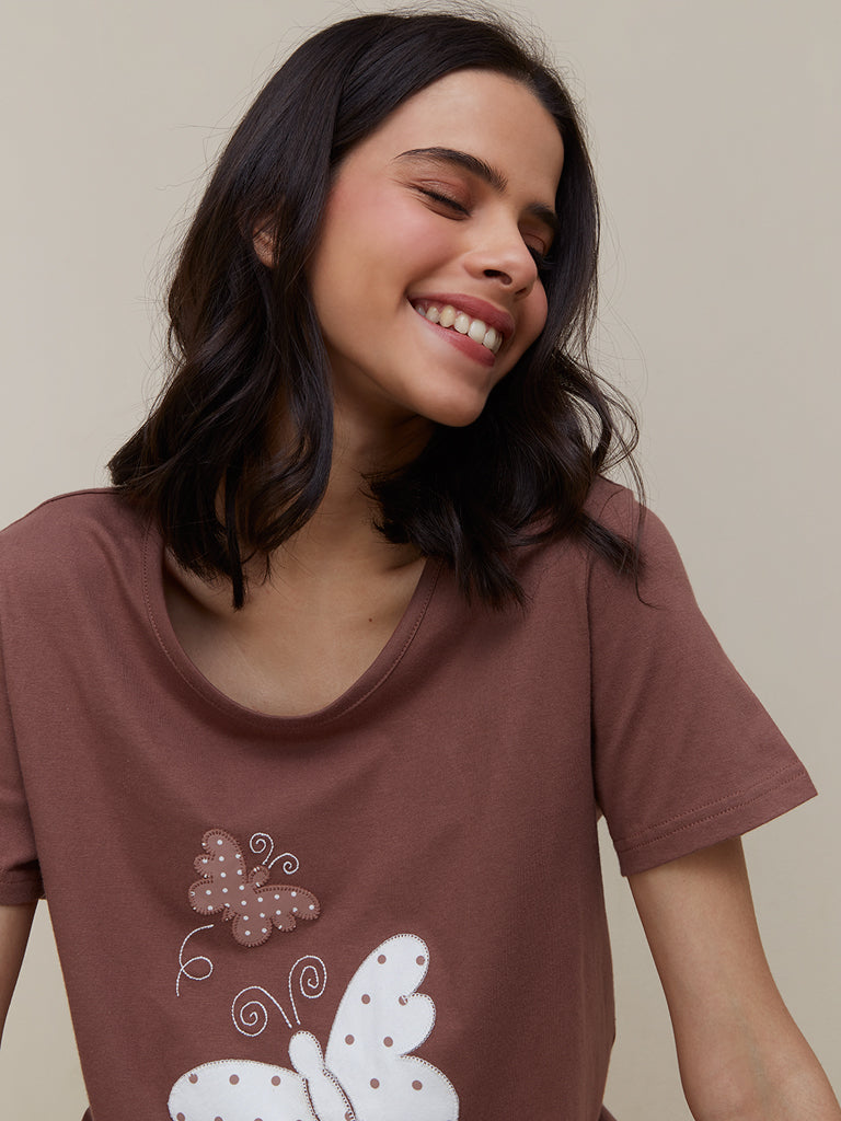 Brown Butterfly Printed Pj set