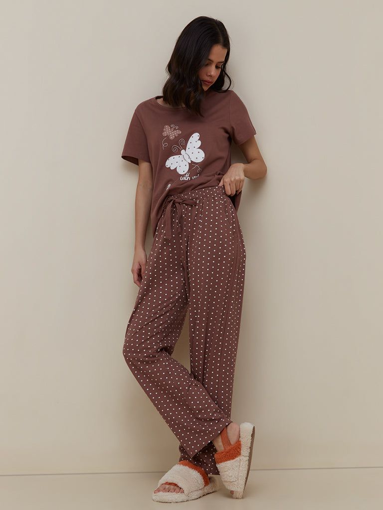 Brown Butterfly Printed Pj set