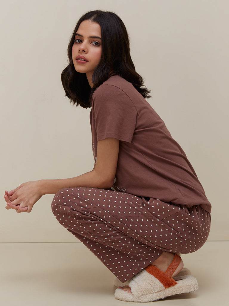 Brown Butterfly Printed Pj set