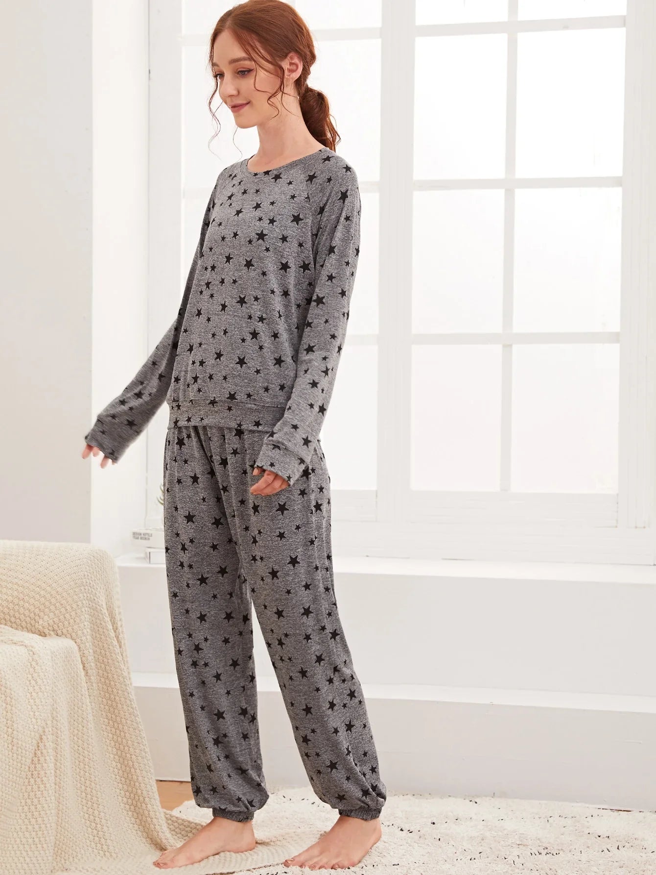 Charcoal Star Printed Pj set