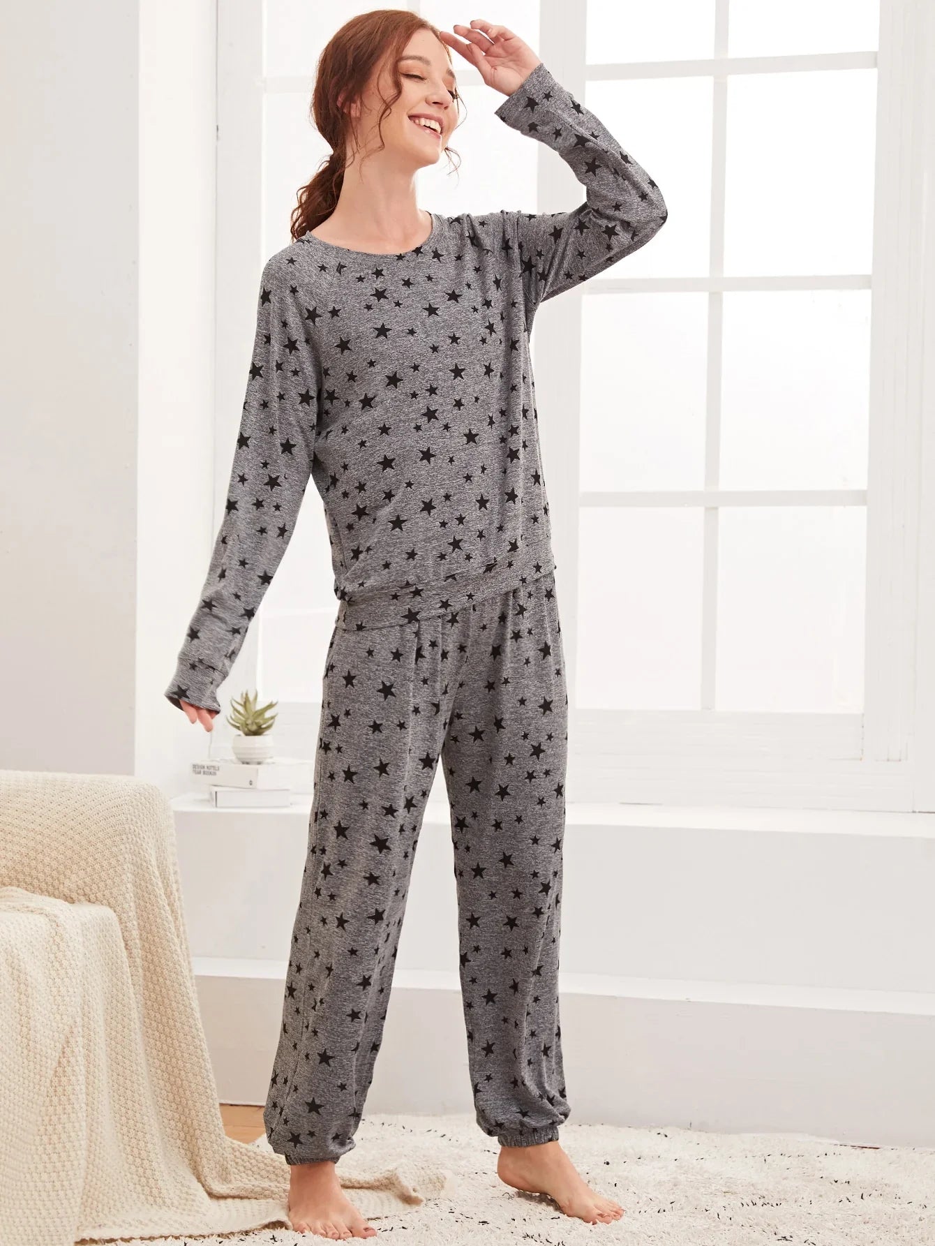 Charcoal Star Printed Pj set