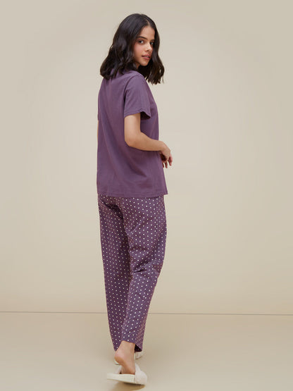 Purple Butterfly Printed  Night Suit