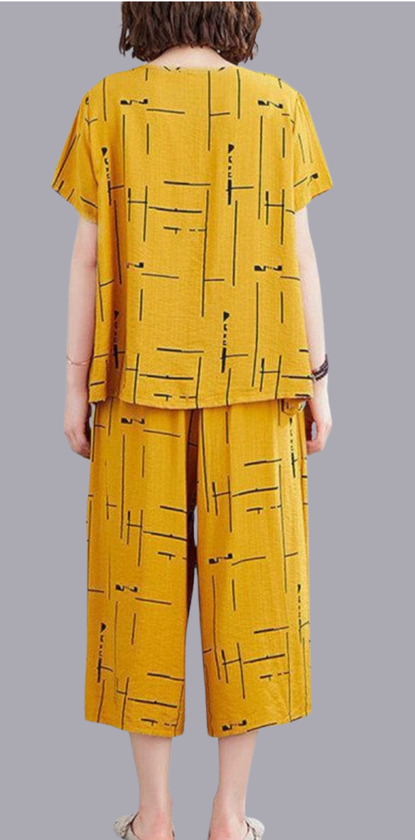 Yellow Printed Capri Night Suit